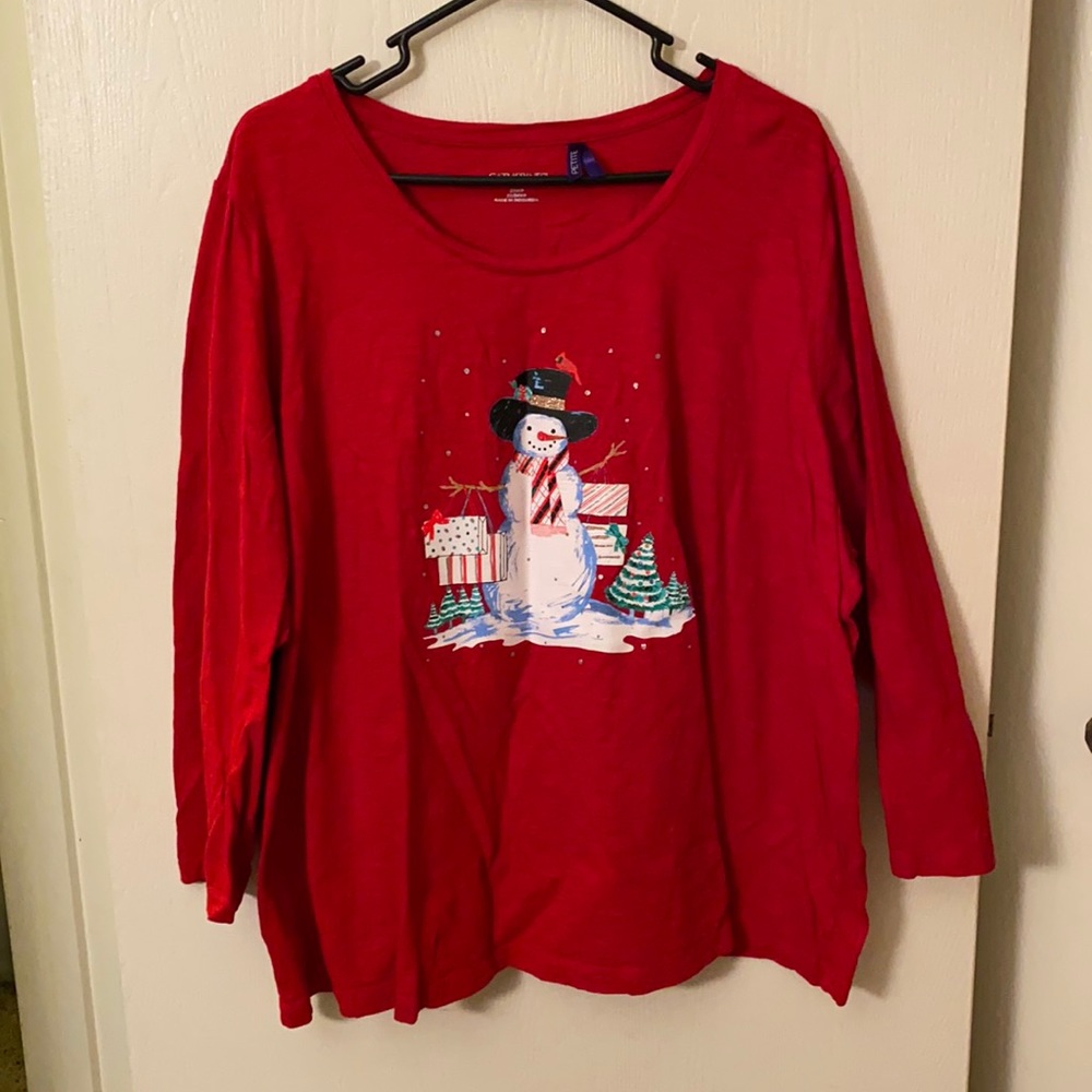 Catherines Red Snowman Long Sleeve T-Shirt